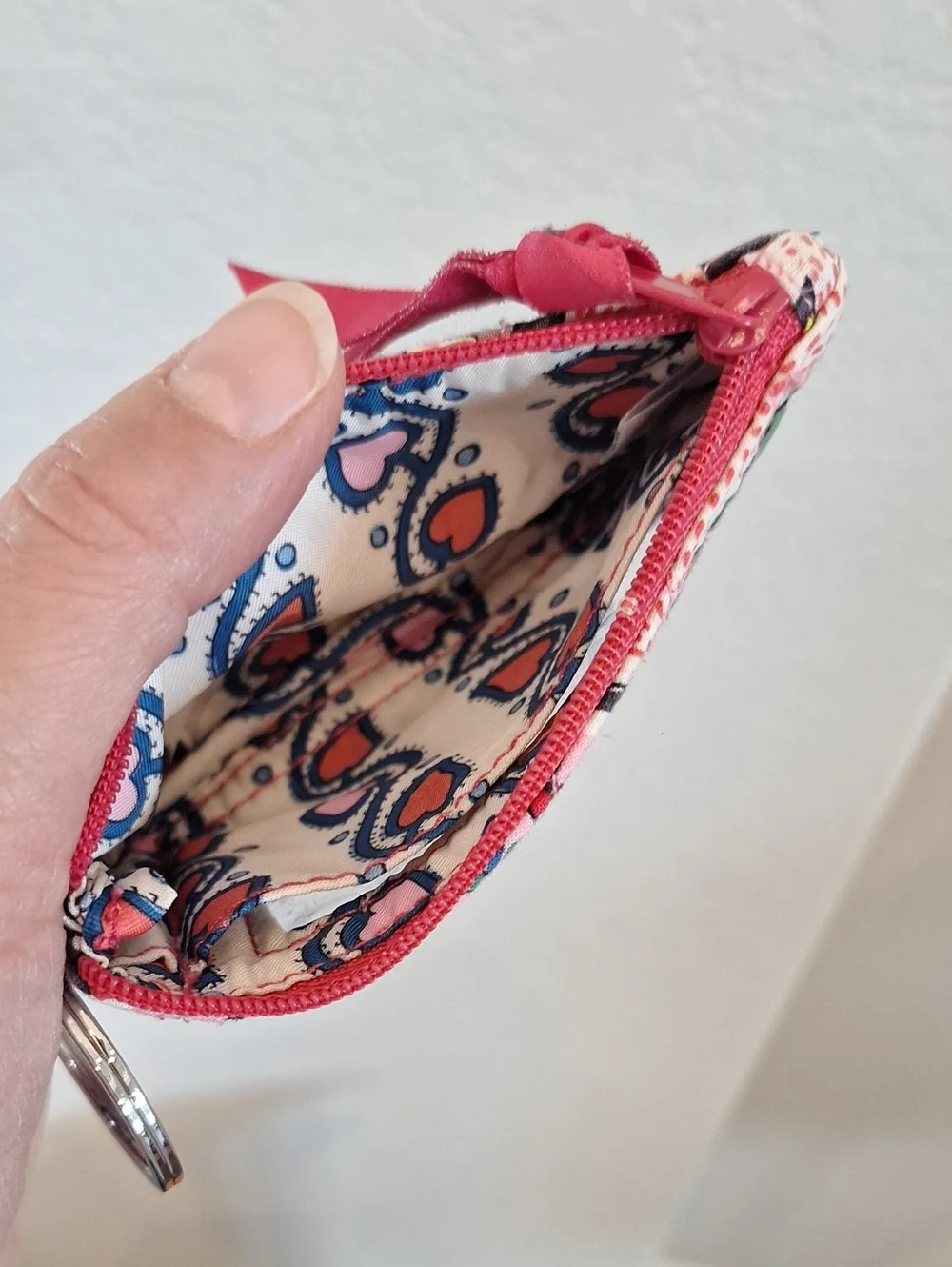 Vera Bradley Key Fob Pouch Pink Floral Hearts Quilt Stitch